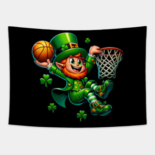 St Patrick's Day Leprechaun Irish Basketball Player Tapestry
