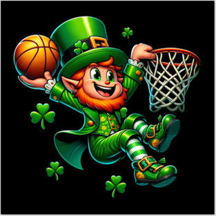 St Patrick's Day Leprechaun Irish Basketball Player Posters and Art