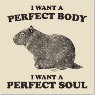 Capybara i want a perfect body i want a perfect soul Shirt, Funny Capybara Meme Posters and Art