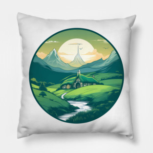 A Hobbit Shire landscape Pillow