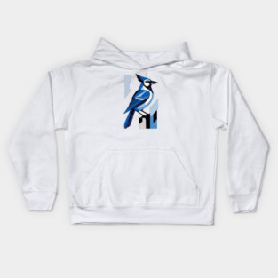 Geometric Blue Jay Bird Design Kids Hoodie