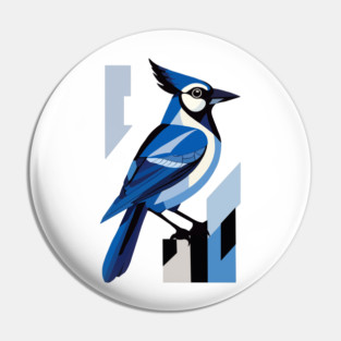 Geometric Blue Jay Bird Design Pin