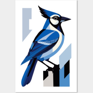 Geometric Blue Jay Bird Design Posters and Art
