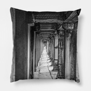 Pillars Along The Gallery, Angkor Wat - BW Pillow