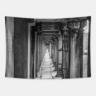 Pillars Along The Gallery, Angkor Wat - BW Tapestry