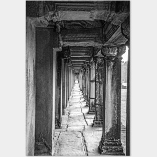 Pillars Along The Gallery, Angkor Wat - BW Posters and Art