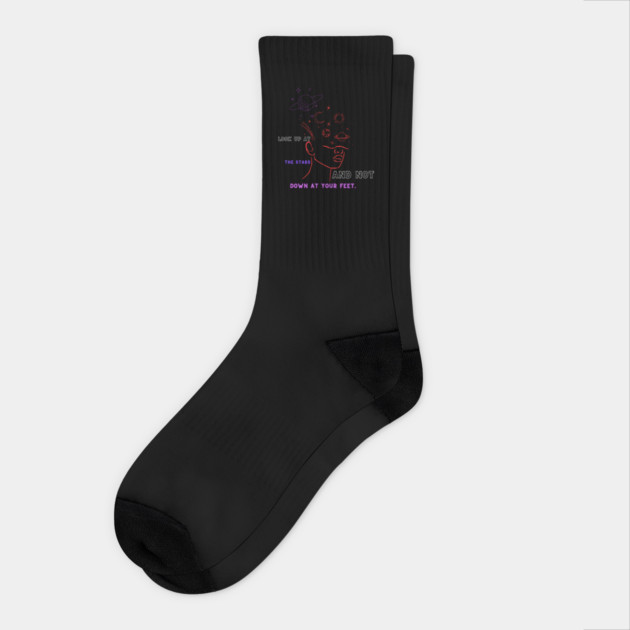 Look Up at the Stars – Motivational Cosmic Line Art Design Socks by MakerMind8.2