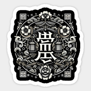 Zen Harmony: Classic Japanese Kanji, Traditional Art Motifs, Intricate Asian Symbolism Design Sticker