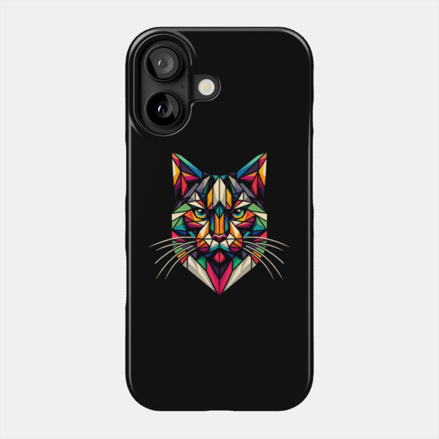 Geometric Cat Head – Colorful Abstract Animal Artwork Phone Case by MakerMind8.2