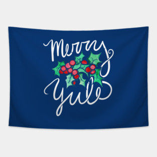 Merry Yule Holly Berries Tapestry
