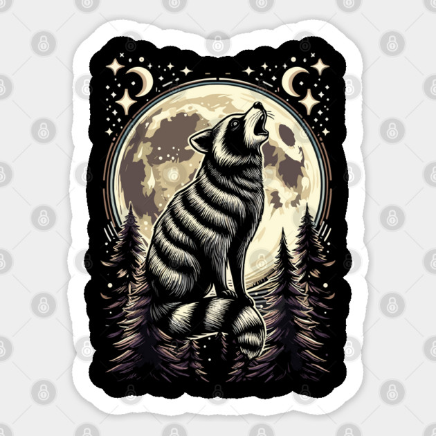 Raccoon Howling at the Moon Sticker by JessArty