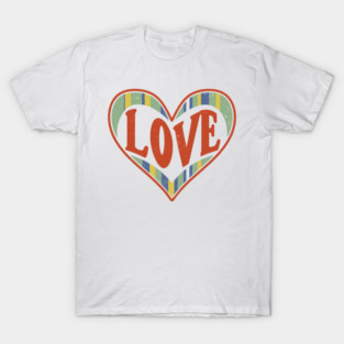Love Heart Shaped Retro Rainbow Distressed Logo Design T-Shirt