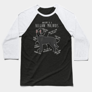 Black Belgian Malinois Dog Anatomy Baseball T-Shirt