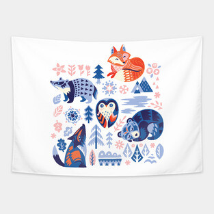 Classic Christmas: Scandinavian animals Tapestry