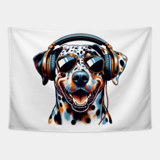 Catahoula Leopard Dog as Smiling DJ in Japanese Art Style Tapestry