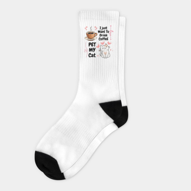 Coffee and Cat Love – Cute Funny Pet Lover Quote Graphic Socks by MakerMind8.2