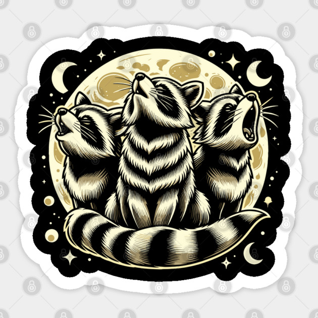 Raccoon Moon Howling Trio - Wildlife Lover Sticker by JessArty