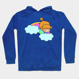 Rainbow Cloud Highland Cow Hoodie