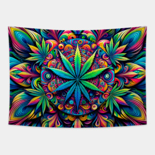 Psychedelic Cannabis Mandala Tapestry