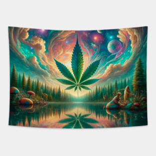 Enchanted Forest Cannabis Universe Tapestry