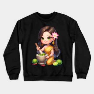 Khmer woman making papaya salad Crewneck Sweatshirt