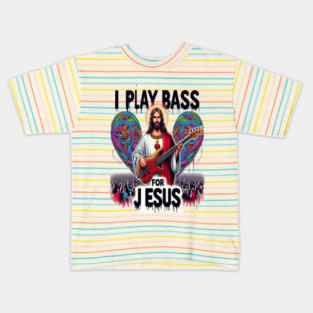 Jesus Depicted as a Bass Guitarist Performing for a Cheering Crowd Kids T-Shirt