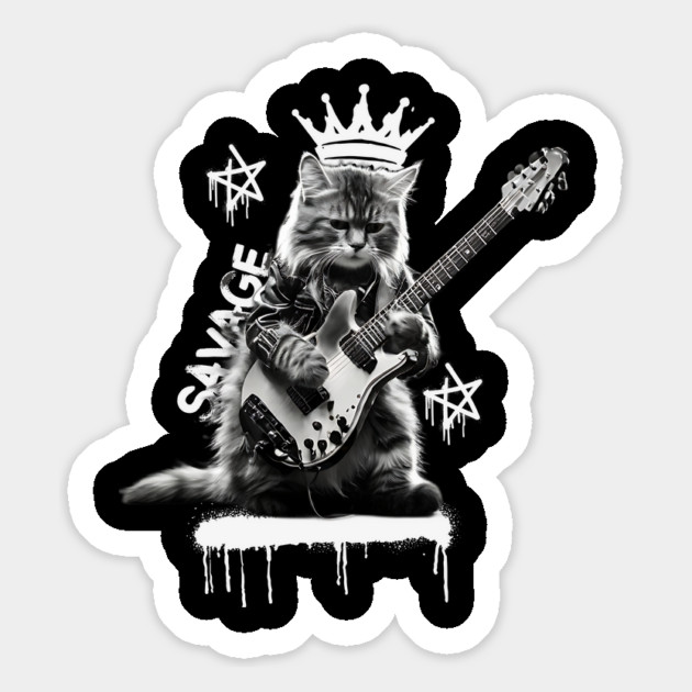 Rock Cat Playing Guitar Magnet by The WYLD Tribe