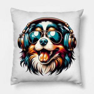 Tibetan Spaniel Smiling DJ in Bright Japanese Style Pillow