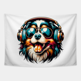 Tibetan Spaniel Smiling DJ in Bright Japanese Style Tapestry