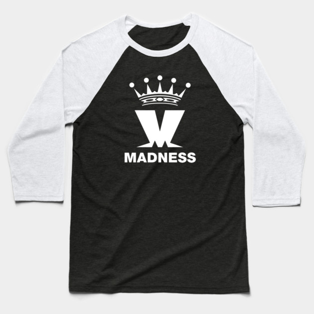 Madness Band White Print Baseball T-Shirt by Timeless Chaos