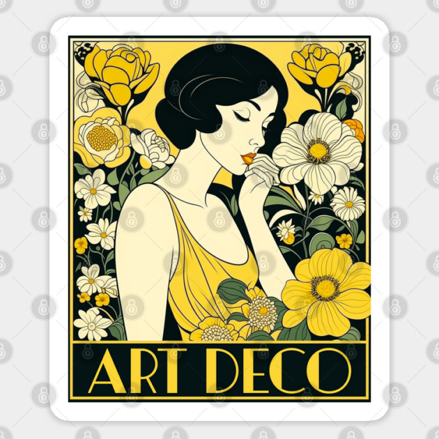 Art Deco Day Woman & Flowers Sticker by HolidayBug