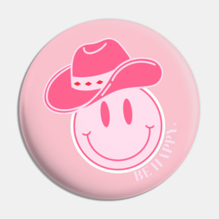 Preppy Pink Smiley Cowgirl Pin
