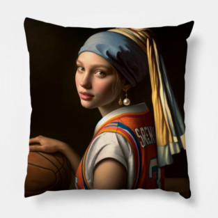 Court Elegance: Pearl Earring Girl's March Madness Pillow
