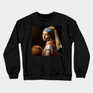 Court Elegance: Pearl Earring Girl's March Madness Crewneck Sweatshirt