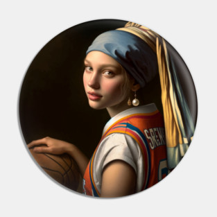 Court Elegance: Pearl Earring Girl's March Madness Pin