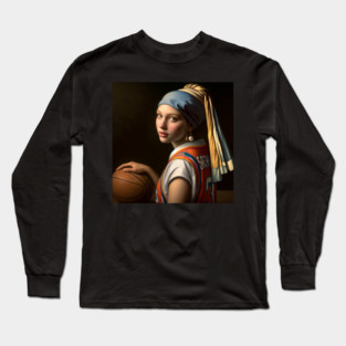 Court Elegance: Pearl Earring Girl's March Madness Long Sleeve T-Shirt