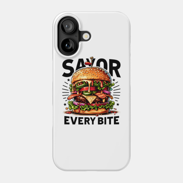 Savor Every Bite – Bold Juicy Burger Foodie Graphic Phone Case by MakerMind8.2