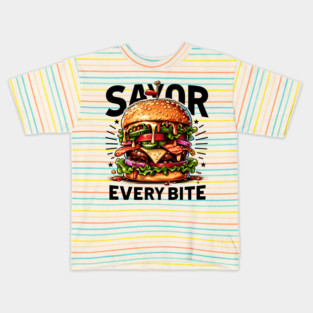 Savor Every Bite – Bold Juicy Burger Foodie Graphic Kids T-Shirt