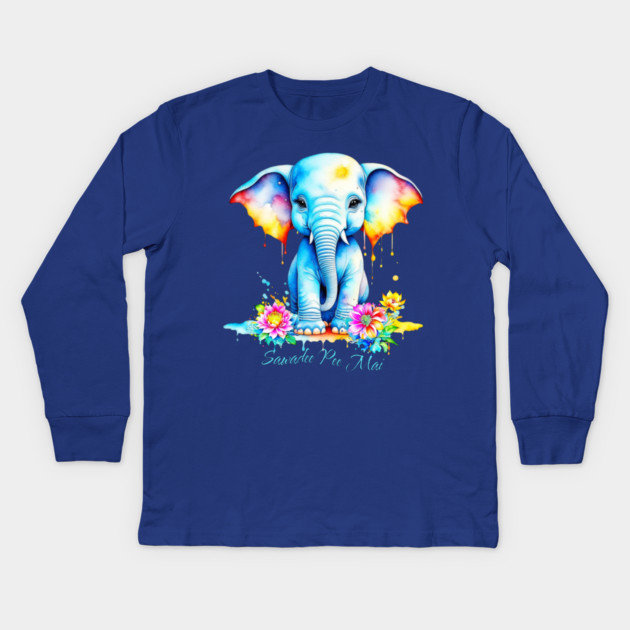 Watercolor Elephant Songkran Festival Kids Long Sleeve T-Shirt by HolidayBug