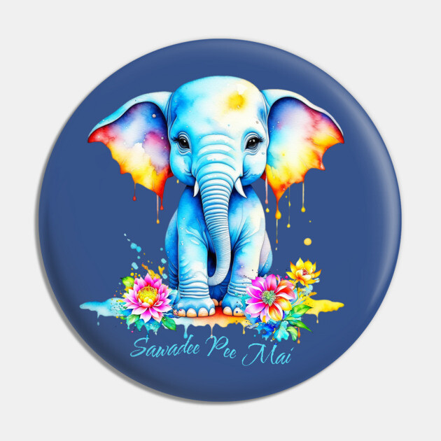 Watercolor Elephant Songkran Festival Pin by HolidayBug
