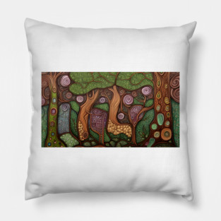 Folk Forest Swirls Pillow