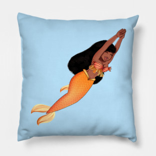 Cute Afro African Mermaid, Anime Girl, Black History Pillow