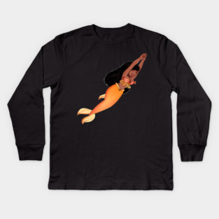 Cute Afro African Mermaid, Anime Girl, Black History Kids Long Sleeve T-Shirt
