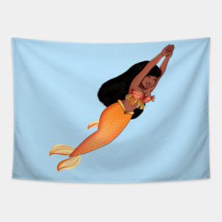 Cute Afro African Mermaid, Anime Girl, Black History Tapestry