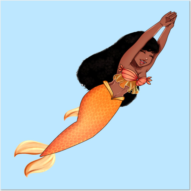 Cute Afro African Mermaid, Anime Girl, Black History Wall Art by logiamerch