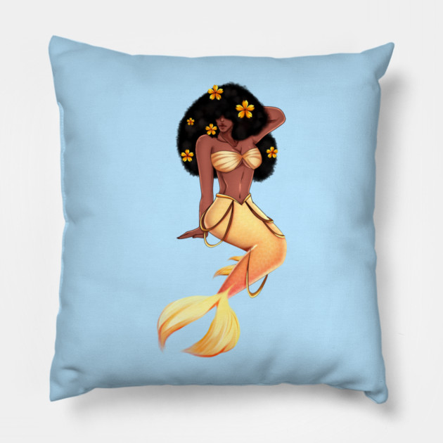 Cute Afro African Mermaid, Black History Pillow by logiamerch