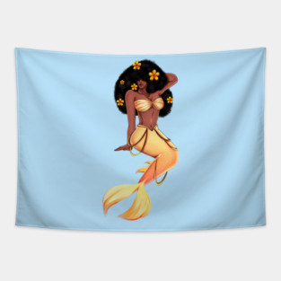 Cute Afro African Mermaid, Black History Tapestry