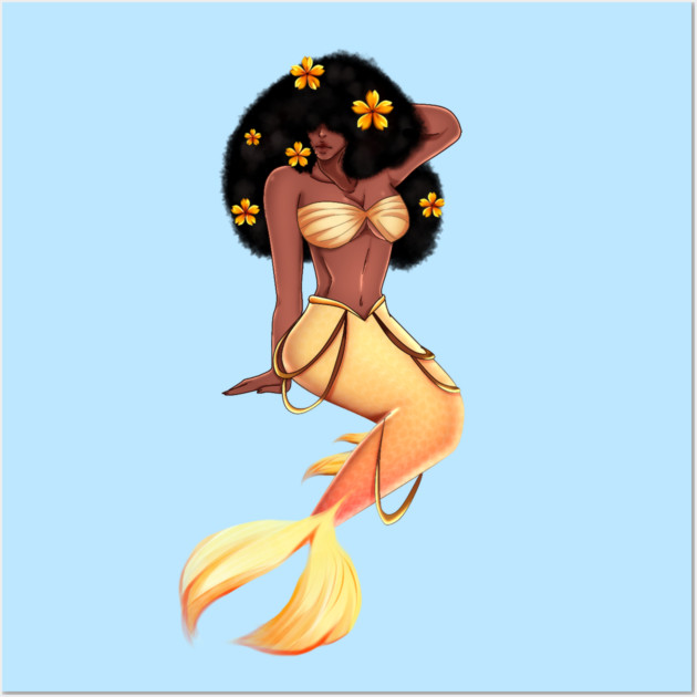 Cute Afro African Mermaid, Black History Wall Art by logiamerch