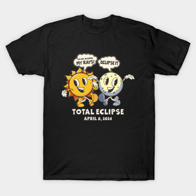 Funny Total Solar Eclipse USA April 8, 2024 Retro Cartoon Sun And Moon  T-Shirt