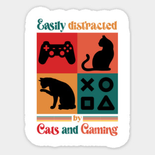 Easily Distracted By Cats and Gaming - Retro Cat Gaming Magnet
